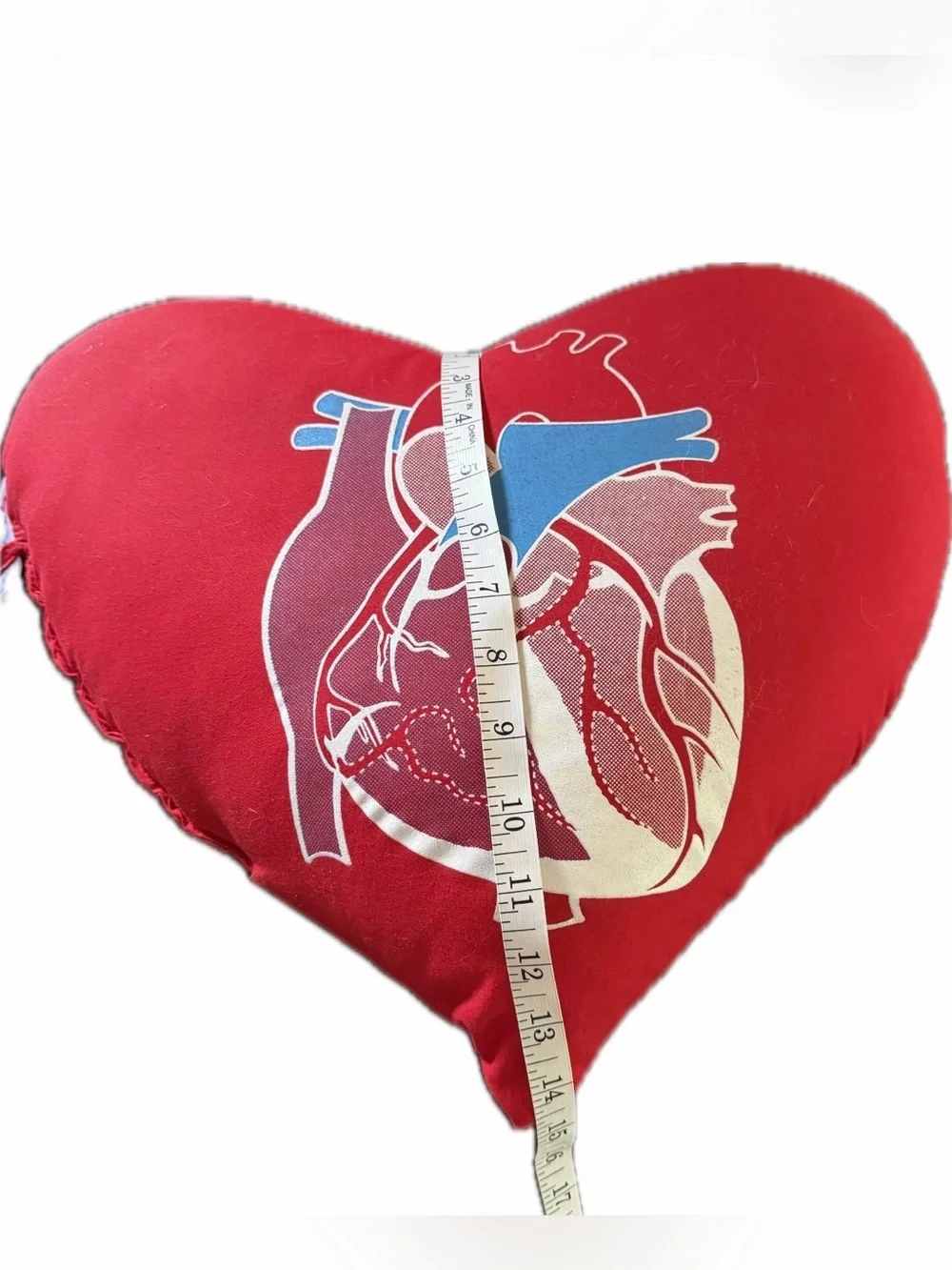 Heart-Shaped Red Pillow with Anatomical Heart Graphic